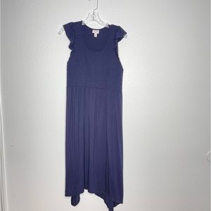 Isabel Maternity Smocked Asymmetrical Hem‎ Blue Dress